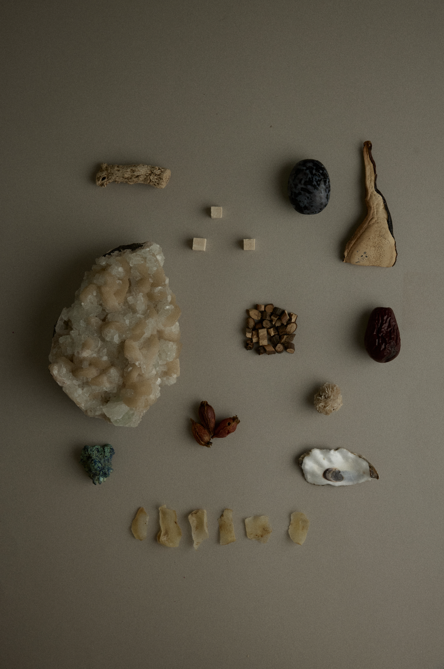 A collection of stones and natural materials used in the practice’s imagery