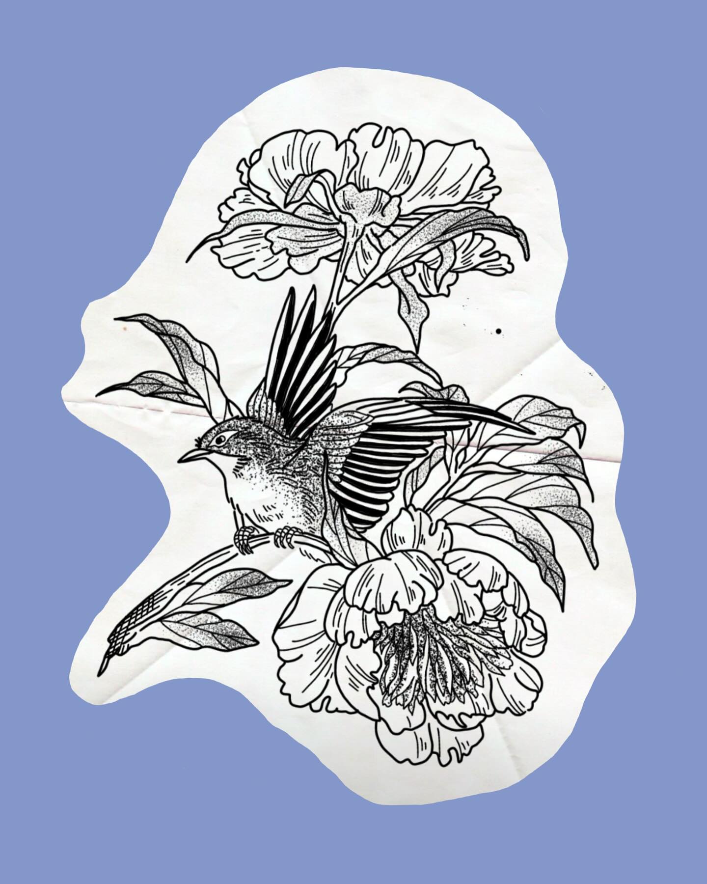 Bird and peonies